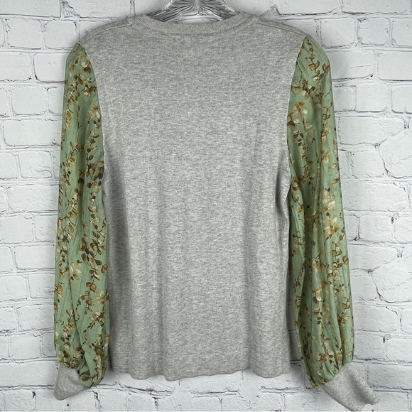 CURRENT AIR gray knit top with floral lightweight balloon sleeves, size S - Picture 4 of 16